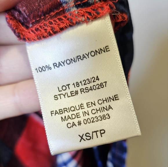 Rebel Sugar red navy white plaid 3/4 sleeve button-down shirt top size XS US - Picture 7 of 7